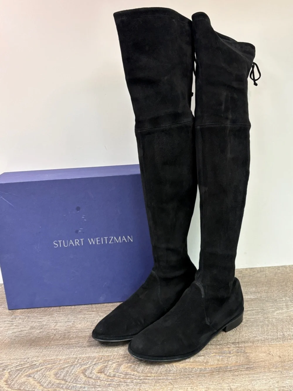 Stuart Weitzman Lowland Over-the-Knee Boots Black Suede Size 7.5